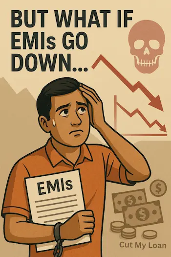 Illustration showing EMI trap vs freedom from loan